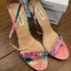 Steve Madden Stecy Floral Snakeskin Ankle Strap Heel